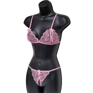 Sexy Lingerie Set Crotchless Panties Sheer Lace Thong Peekaboo Nipple Bra
